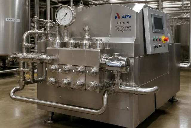 Omogeneizzatore industriale a pistoni con manometri e valvola di omogeneizzazione
